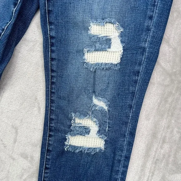 Judy Blue Jeans Womens‎ 26 Blue Boyfriend Fit Distress Patched Stretch Denim - Picture 3 of 15